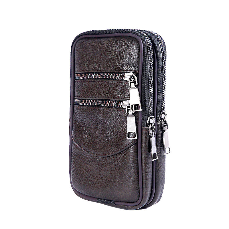 Men's Cowhide Mobile Hanging Vertical Leather Wrist Phone Bags
