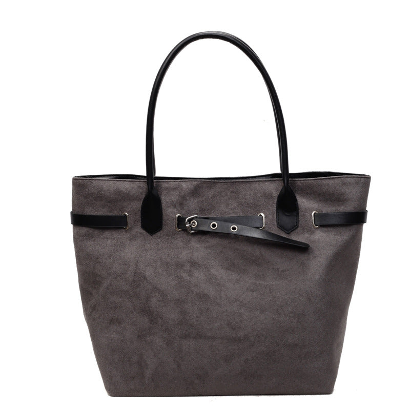 Large Suede Simple Solid Color Design Commuter Tote Bags