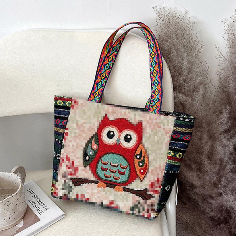 Women's Ethnic Style Embroidered Artistic Retro Large Capacity Linen Handbags