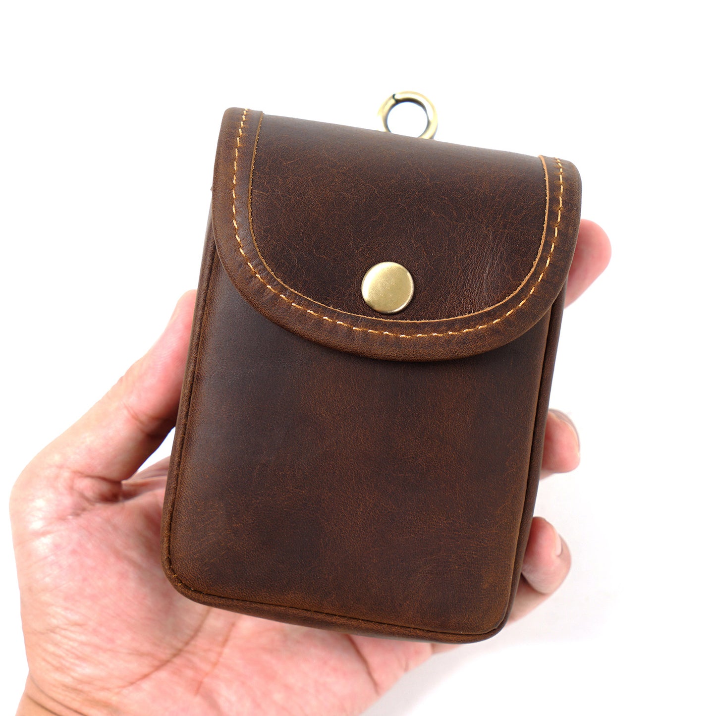 Men's Cowhide Crazy Horse Leather Mini Cigarette Retro Men's Waist Packs