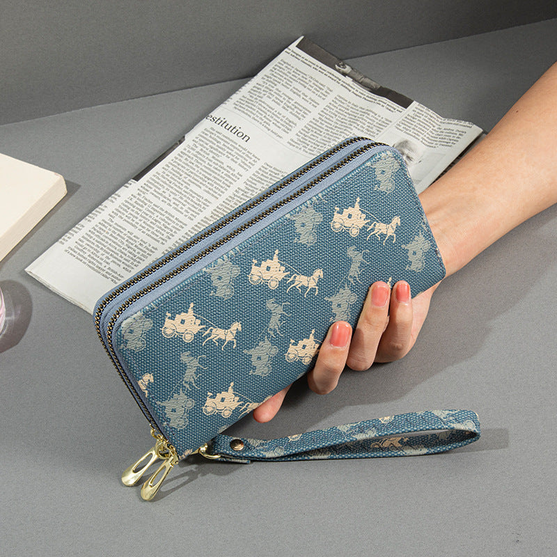 Women's Double Zip Long Printed Clutch Mobile Phone Bags