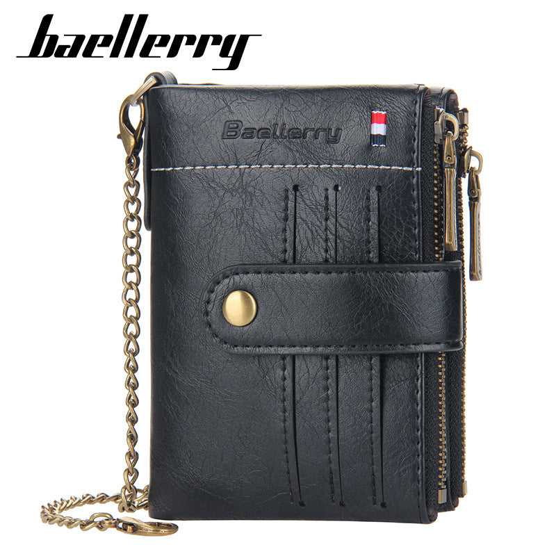 Pretty Men's Double Zipper Retro Vertical Men's Wallet