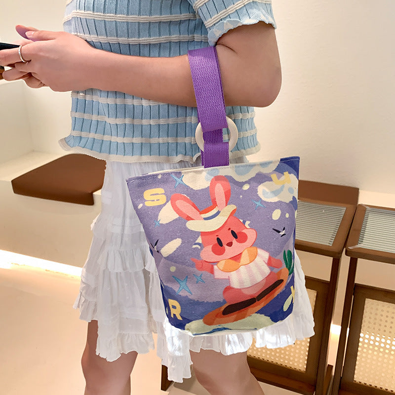 Cartoon Canvas Female Lunch Box Ethnic Handbags