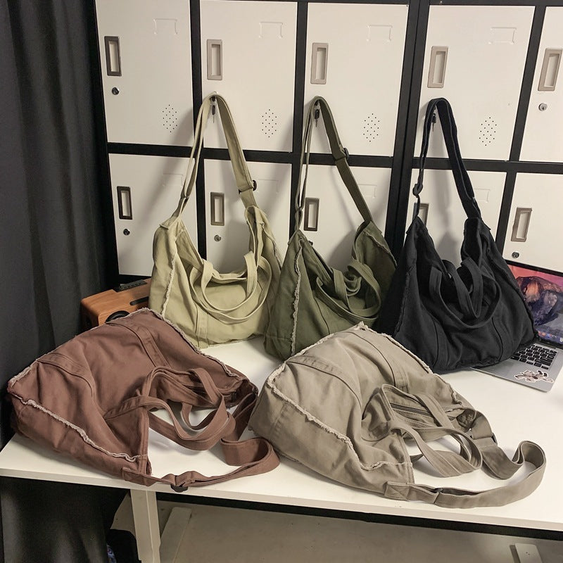 Male Female Personality Frayed Canvas Portable Women's Messenger Bag