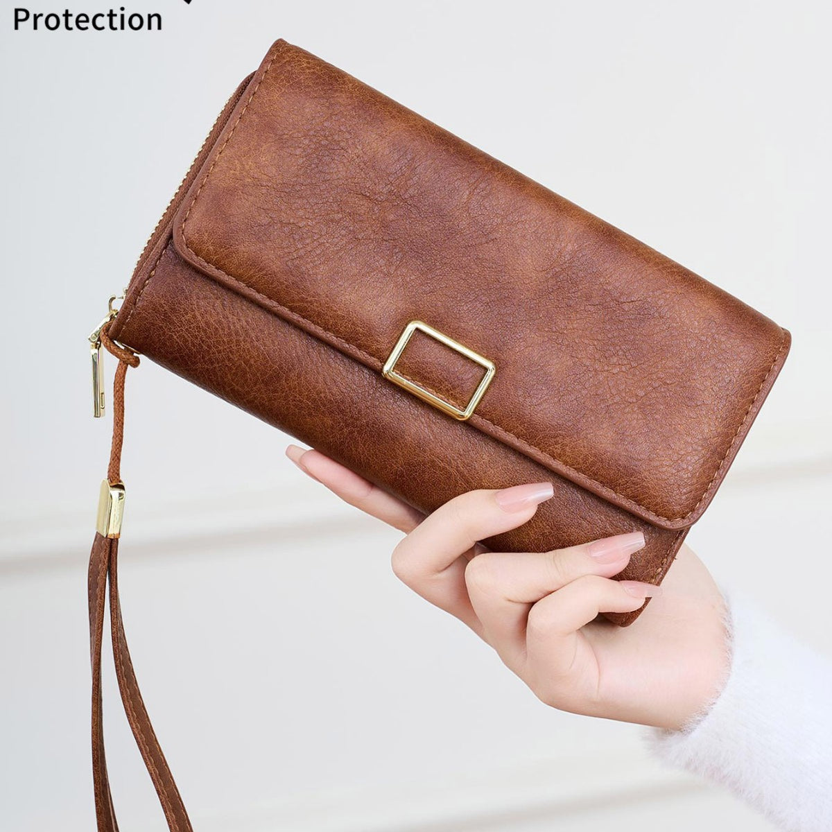 Women's Multifunctional Portable Three Fold Long Fashion Simple Solid Purses