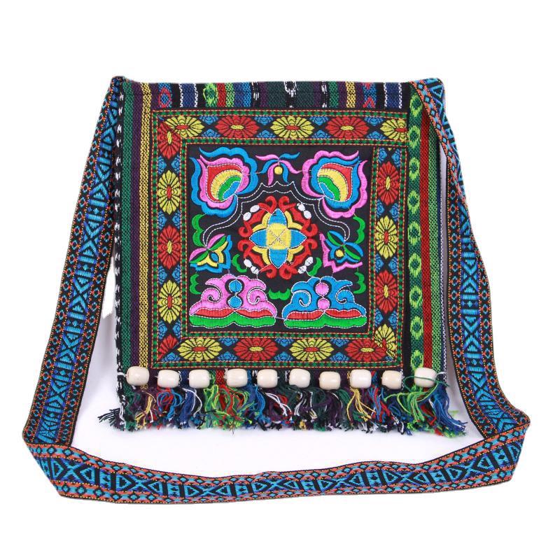 Style Embroidered Striped Cloth Tassel Camellia Crossbody Bags
