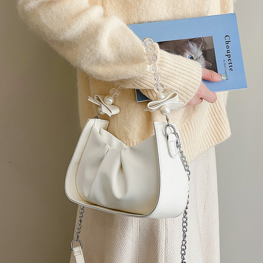 Women's Popular Pleated Underarm Fashion Pearl Chain Bags