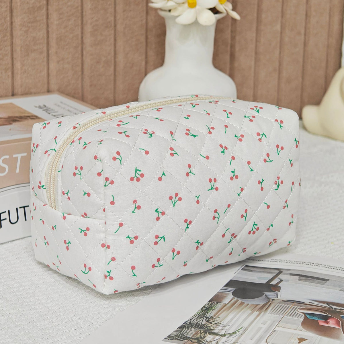 Bear Printing Vertical Large Capacity Portable Pillow Cosmetics Makeup Bag