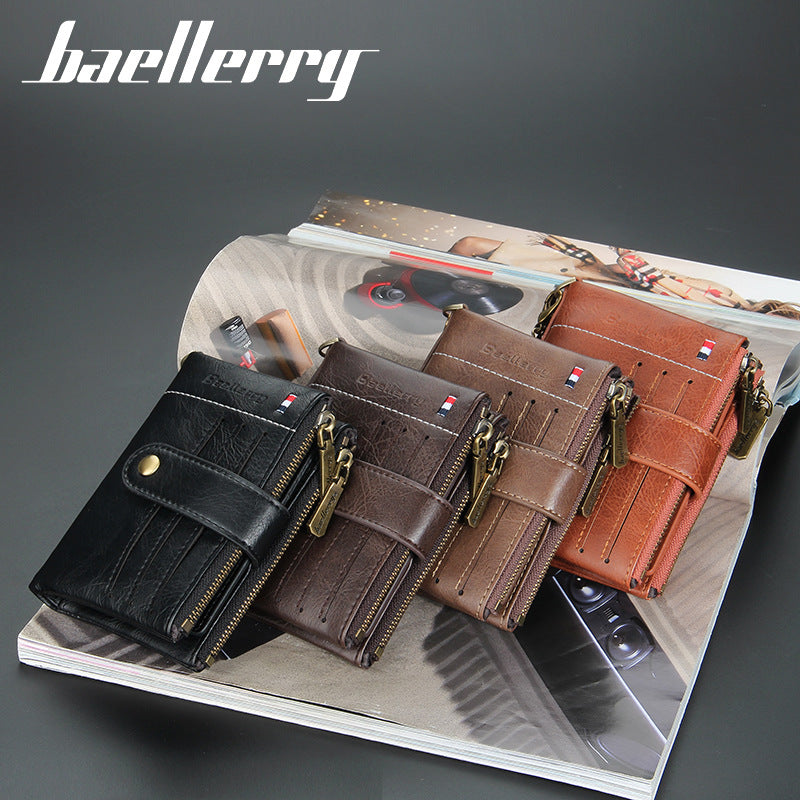 Pretty Men's Double Zipper Retro Vertical Men's Wallet