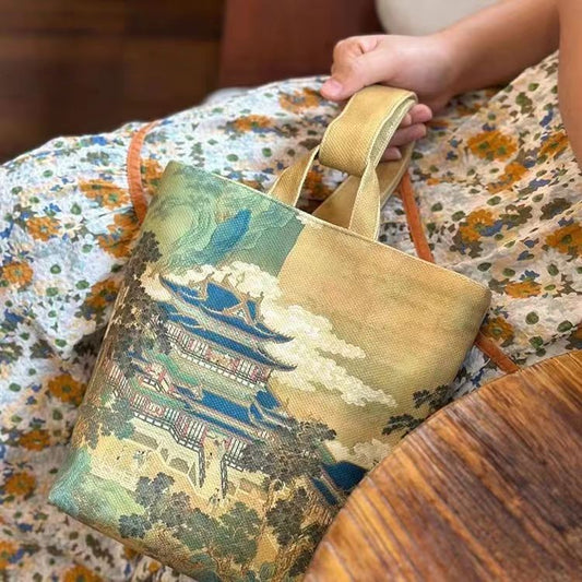 Chinese Style Pavilion Picture Adjustable Niche Retro Handbags