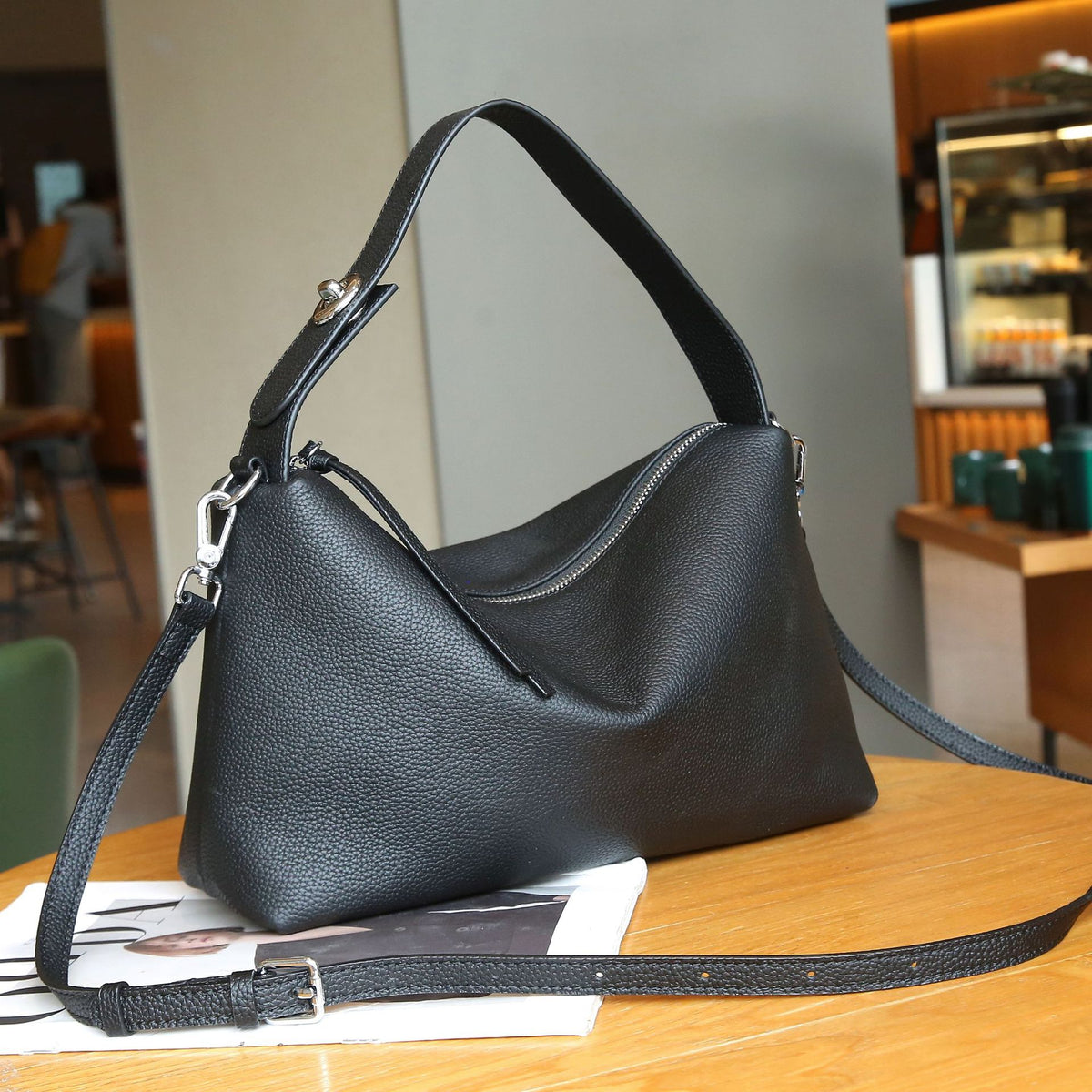 First Layer Cow Lady's Single Solid Color Simple Elegant Leather Bags