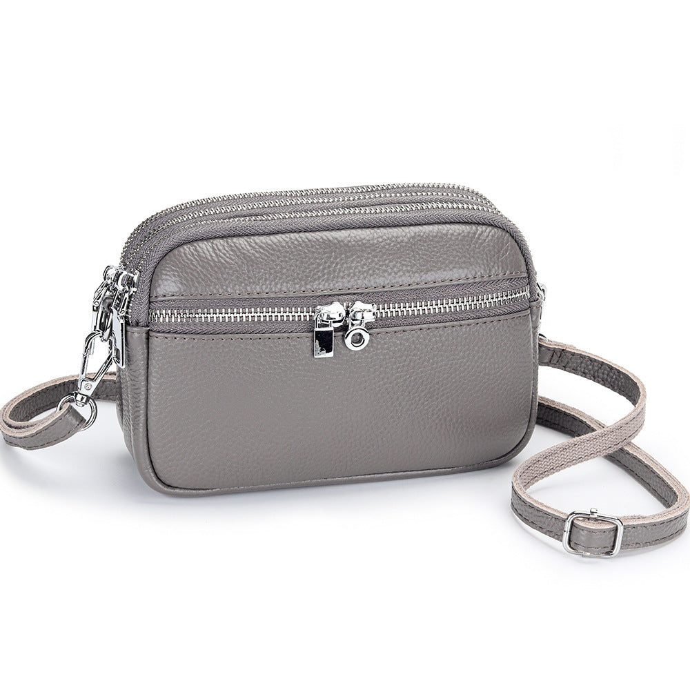 Women's Genuine Leather Fashionable Large Capacity Zip Small Square Bags