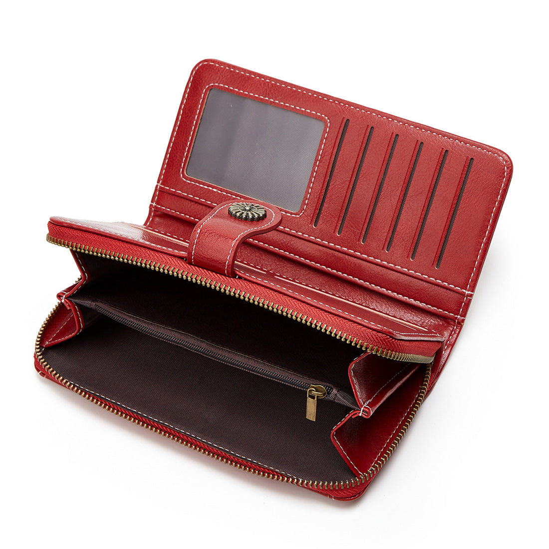 Women's Mobile Long Zipper Oil Leather Hand Ladies Wallet