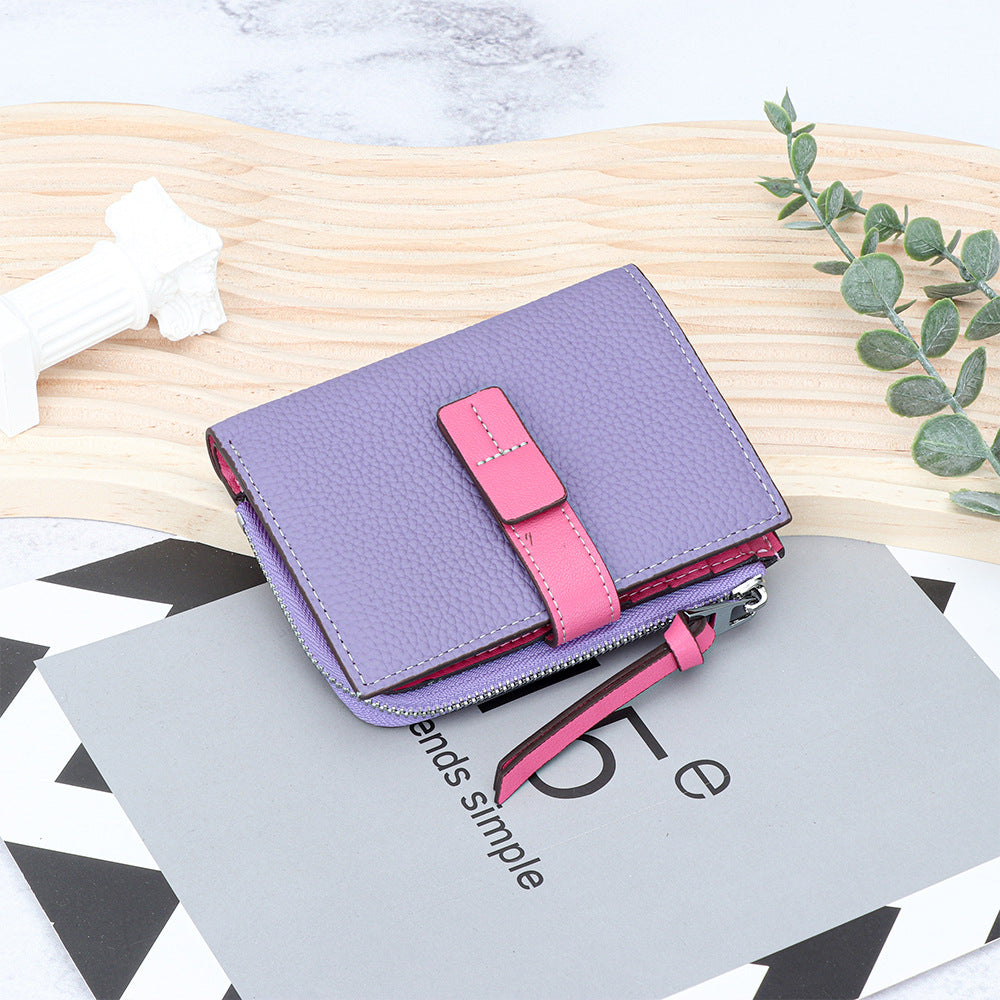 Women's Leather Short Fashion Color Contrast Thin Ladies Wallet