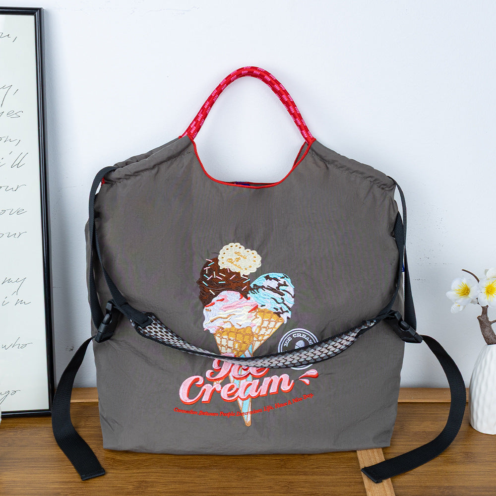 Environmental Protection Embroidery Shopping Nylon Cloth Flower Hand-held Minority Bags