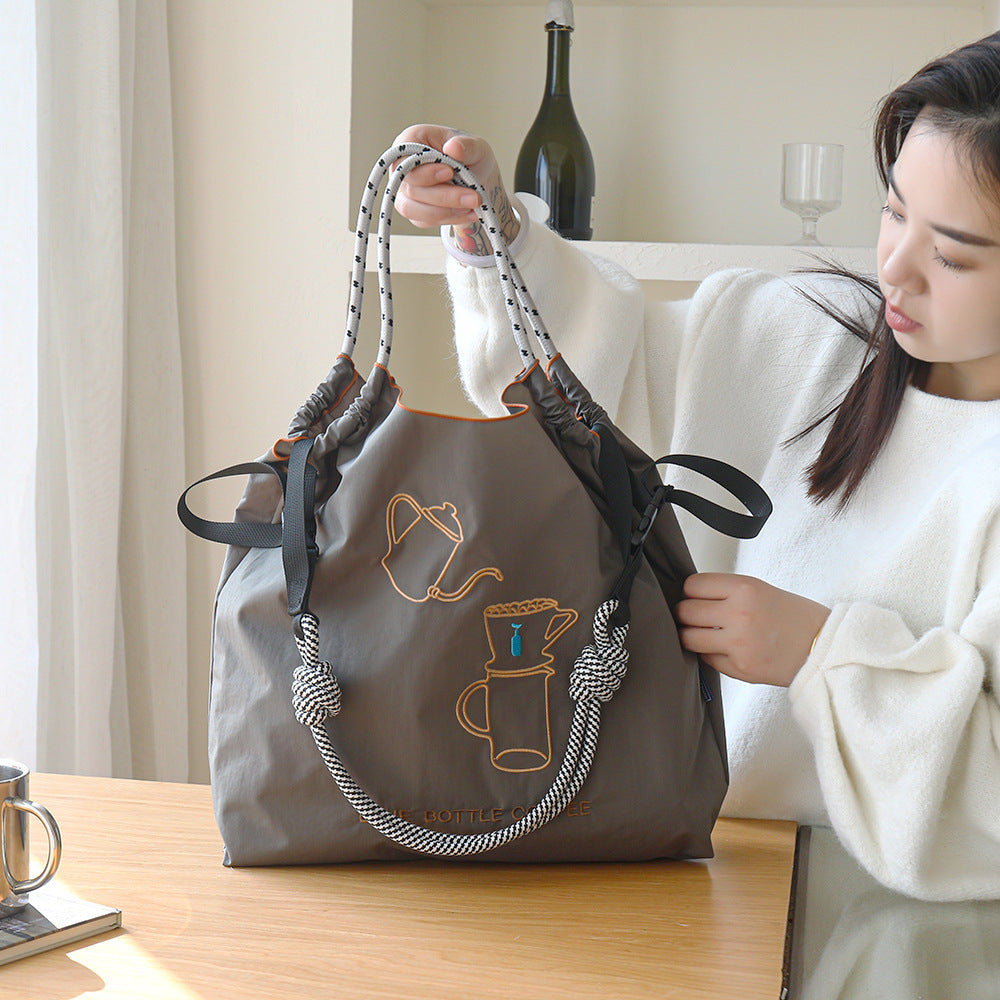 Women's Embroidered Tea Cup Environmental Protection Shopping Large Capacity Women's Shoulder Bag