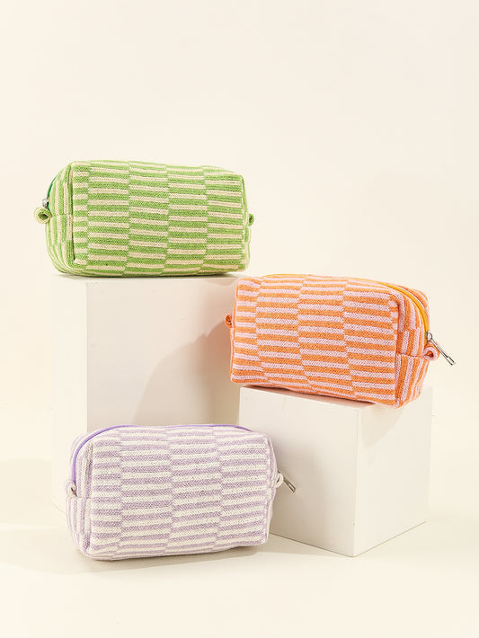 Wool Knitted Large Capacity Striped Color Matching Plaid Cosmetic Bags