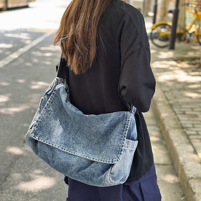 Women's Style Washed Denim Canvas Large Capacity Artistic Women's Messenger Bag