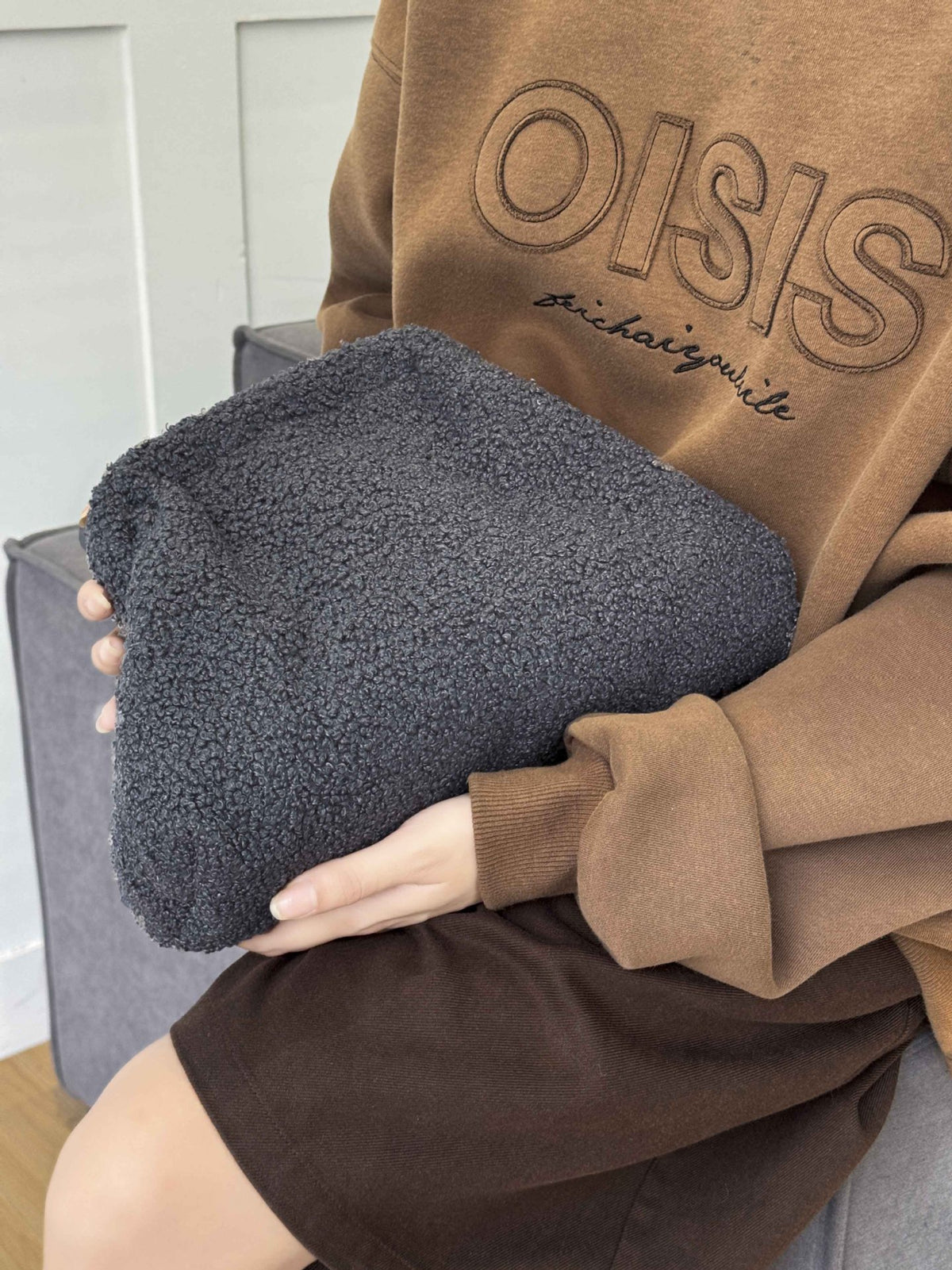Soft Teddy Plush Toiletry Zipper Powder Cosmetic Bags