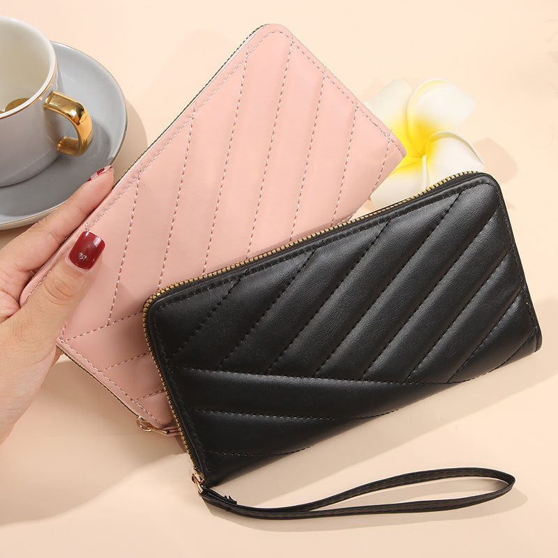 Women's Single Zipper Solid Color Simple Fresh Large Ladies Wallet