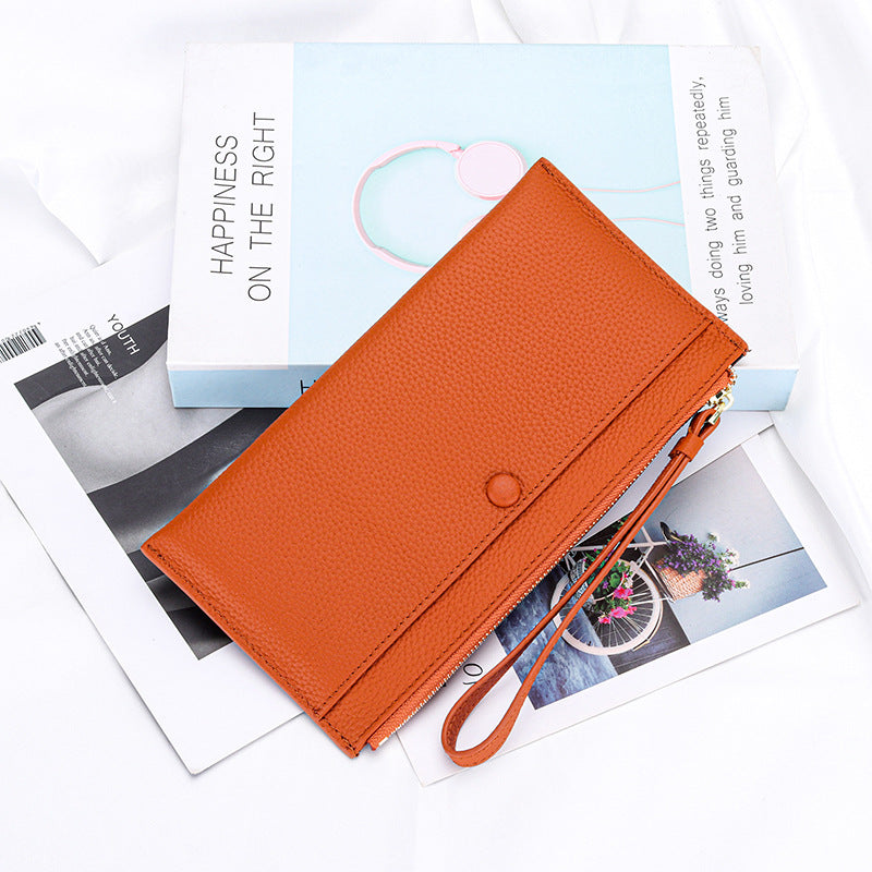 Women's Leather Hand-held Zipper Mobile Large Capacity Bags
