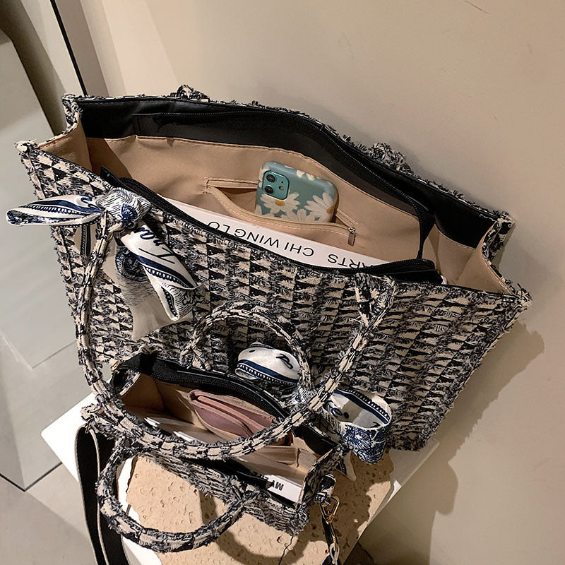 Plaid Female Class Commuter Canvas Large Capacity Women's Shoulder Bag