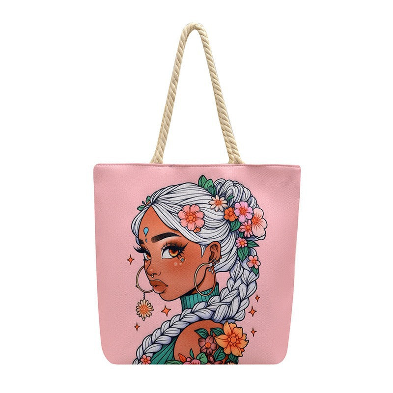Woman Printing Aesthetic Hemp Rope Hand Women's Shoulder Bag