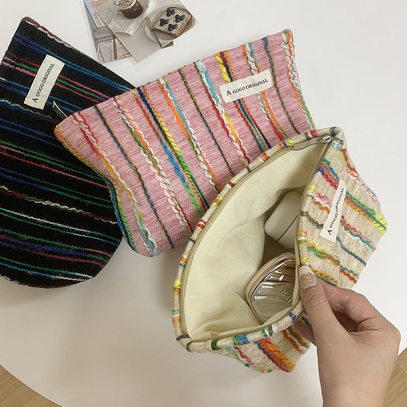 Women's Striped Make-up Portable Skin Care Buggy Clutch Makeup Bag