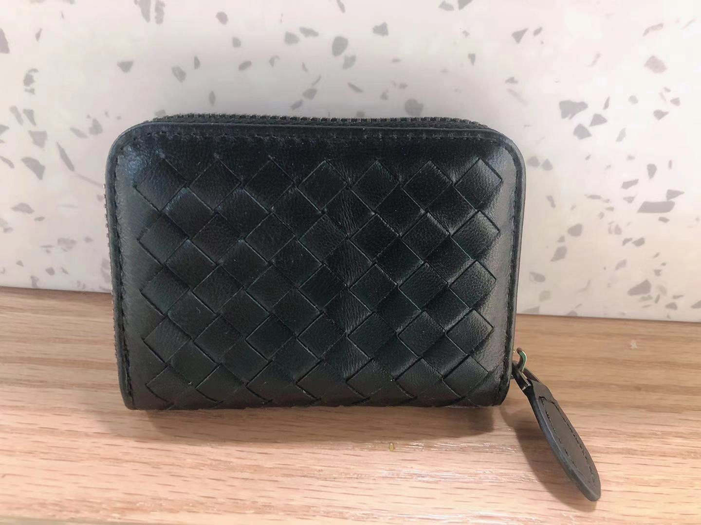 Women's Genuine Leather Mini Sheepskin Woven Business Card Holder