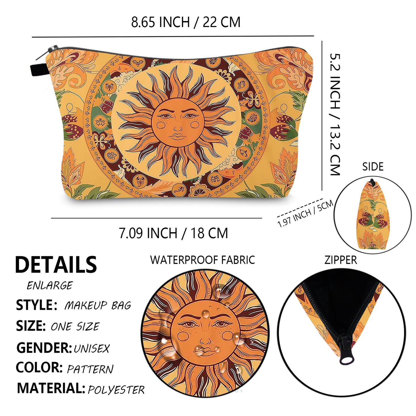 Women's Sunflower Pattern Clutch Multifunctional Toiletry Cosmetic Bags