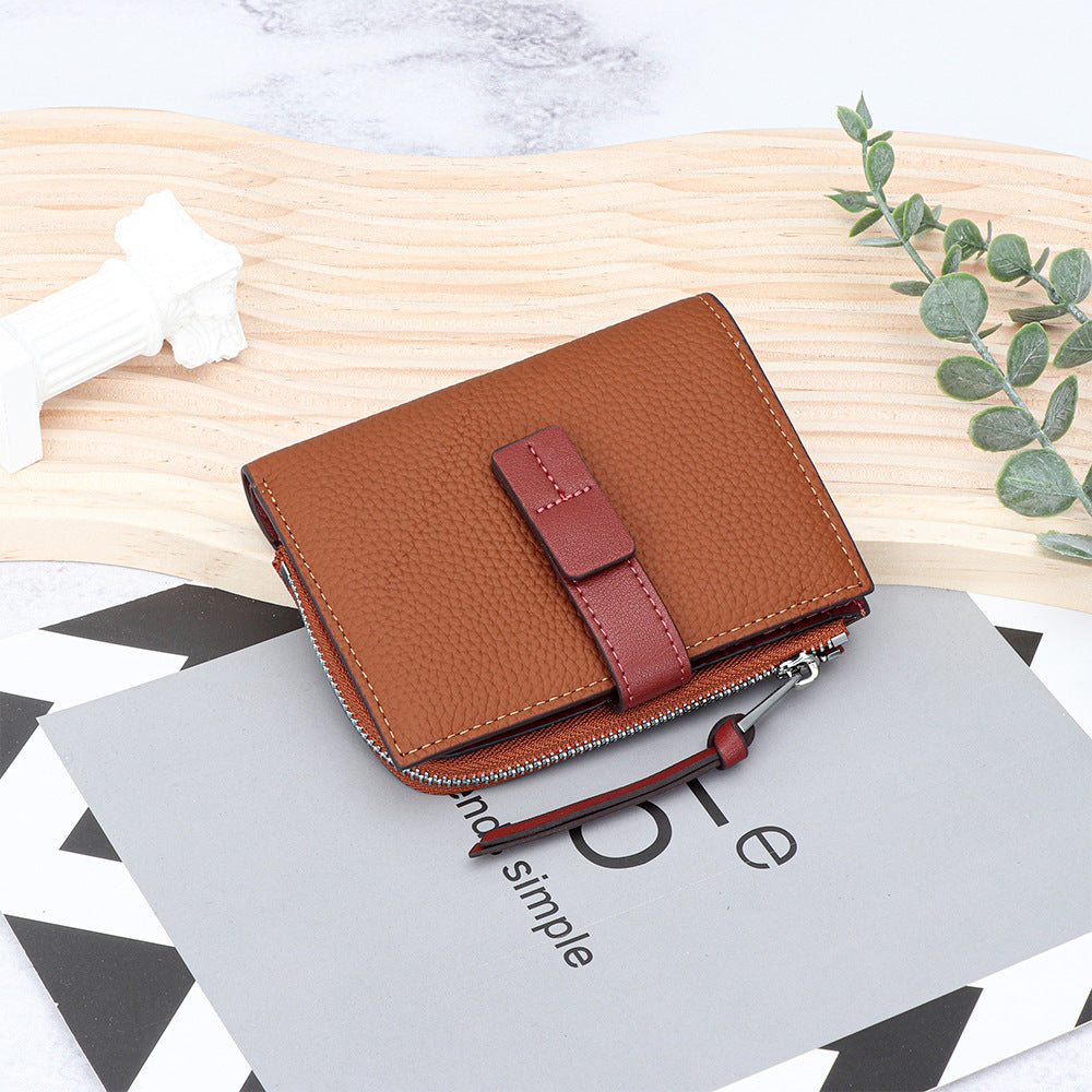 Women's Leather Short Fashion Color Contrast Thin Ladies Wallet