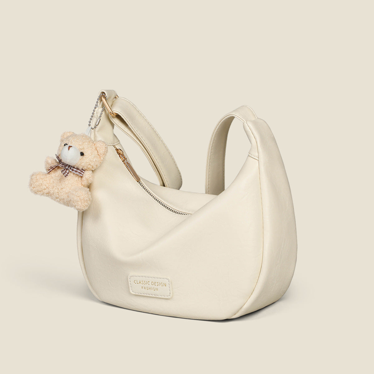 Women's White Large Capacity Commuter Soft Leather Style Dumpling French Bags