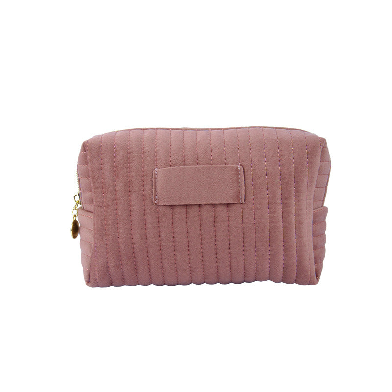 Popular Quilted Vertical Pattern Veet Cloth Toiletry Makeup Bag