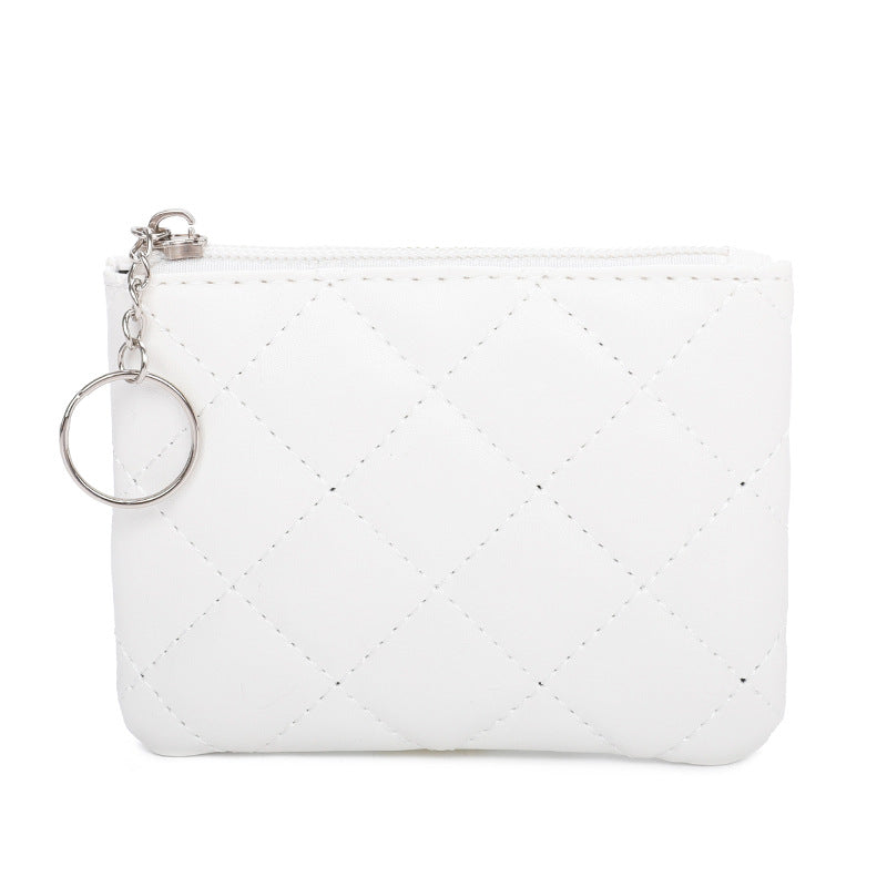 Women's Rhombus Embroidery Short Mini Zip Solid Purses