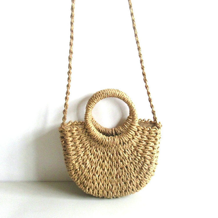Simple Solid Color Woven Retro Style Vacation Bags
