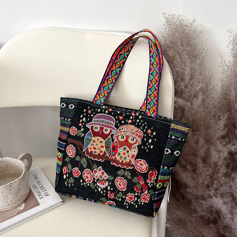 Women's Ethnic Style Embroidered Artistic Retro Large Capacity Linen Handbags