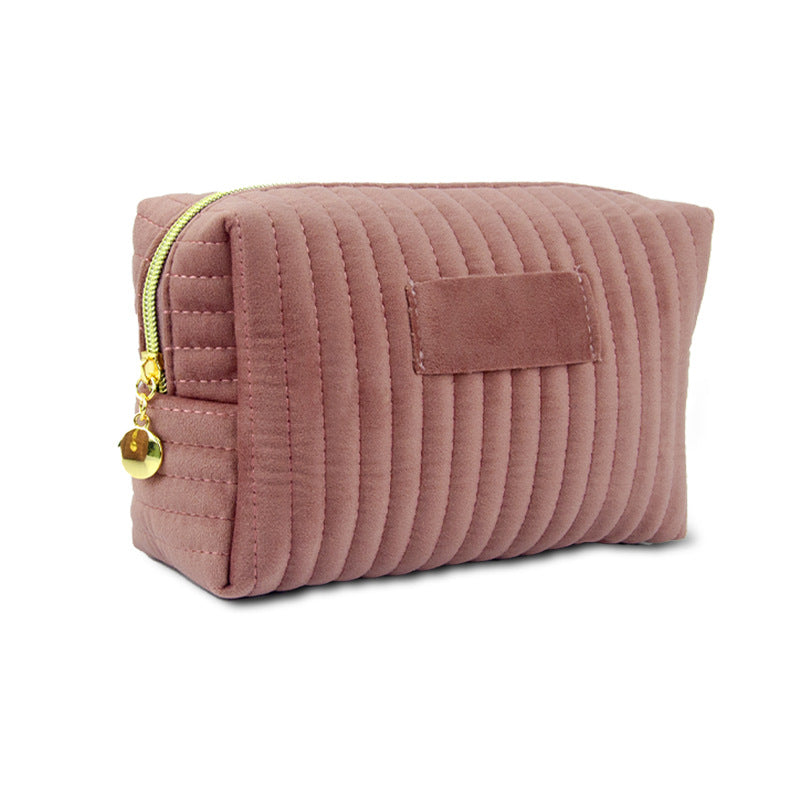 Popular Quilted Vertical Pattern Veet Cloth Toiletry Makeup Bag