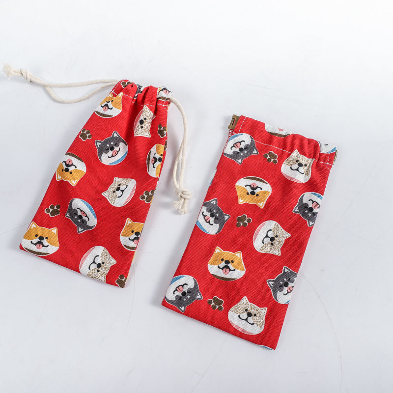 Portable Printing Canvas Jewelry Drawstring Pocket Coin Purses