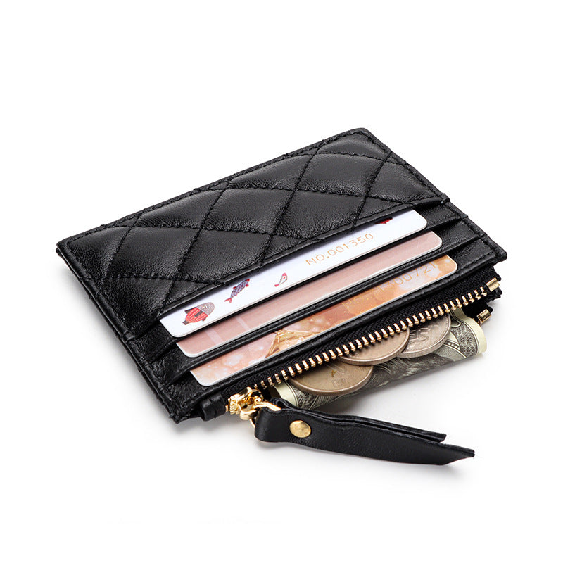 Women's Leather Zipper Multiple Slots Embroidered Diamond Coin Purses