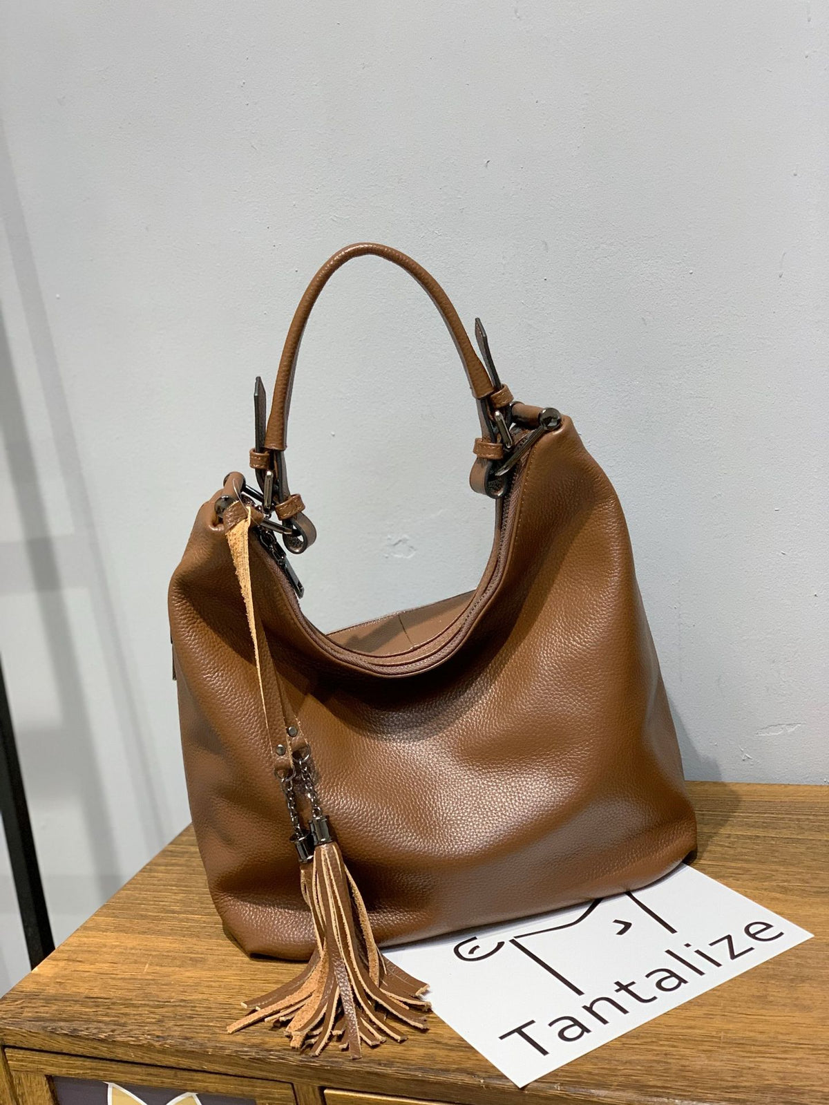 Women's Fashion Genuine Leather Underarm Layer Cowhide Tassel Large Women's Shoulder Bag
