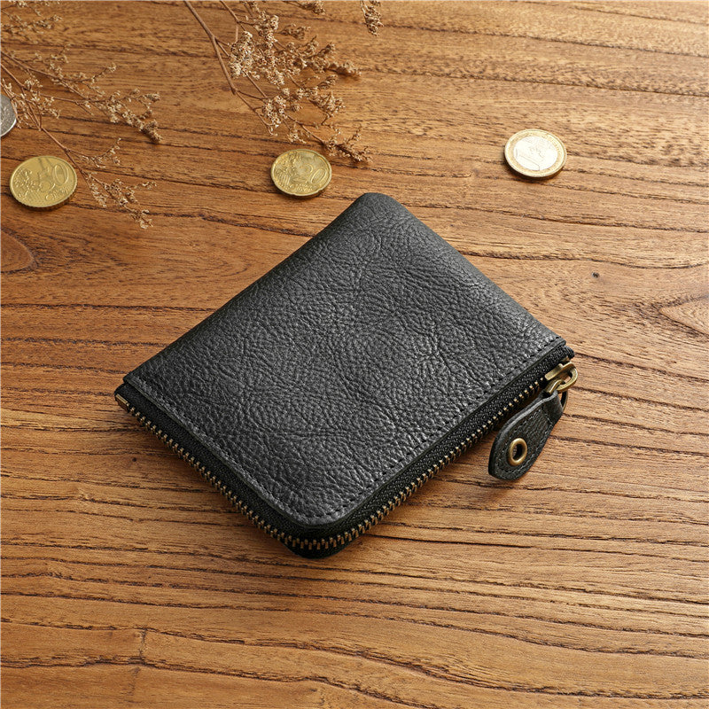 Men's Vintage Vegetable Tanned Cowhide Short Horizontal Ladies Wallet