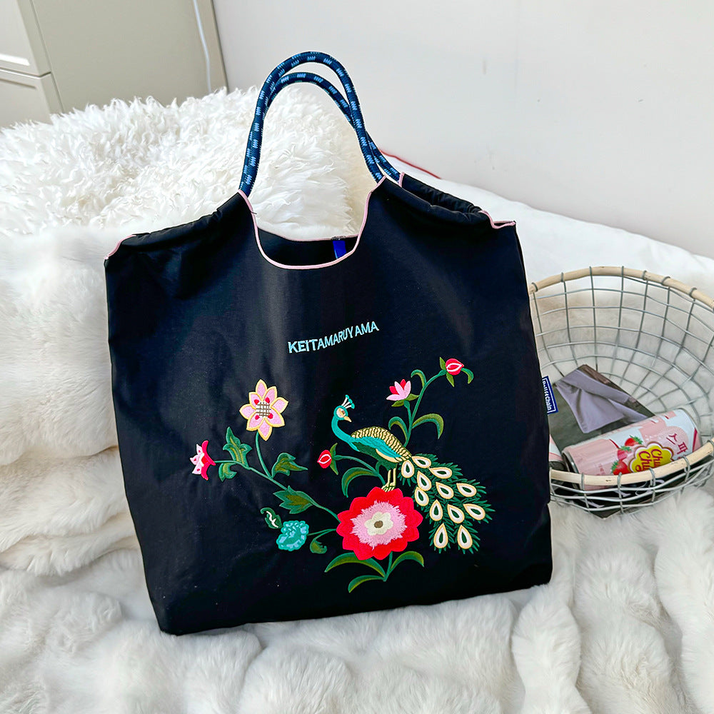 Spring Style Nylon Embroidered Fashion Niche Large Capacity One Women's Shoulder Bag