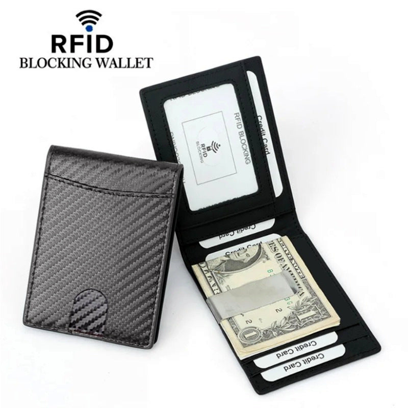 Men's Minimalist Swiping Carbon Fiber American Gold Card Holder