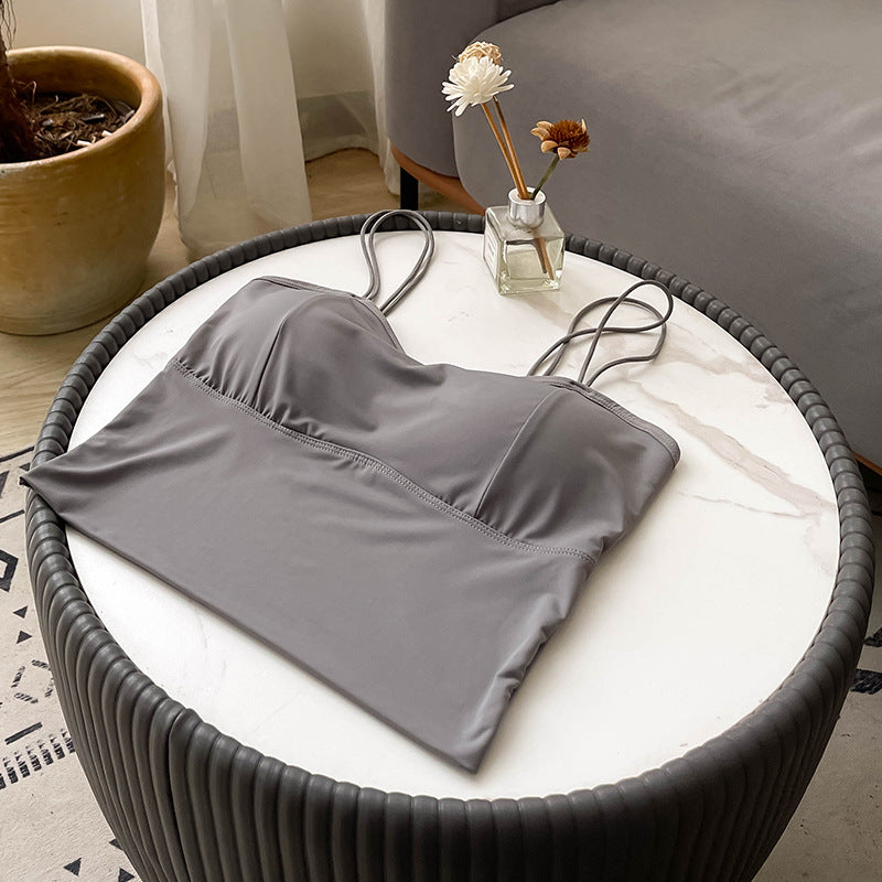 Women's Ice Silk Seamless Beauty Back Camisole Summer Outer Wear Tanks Camis