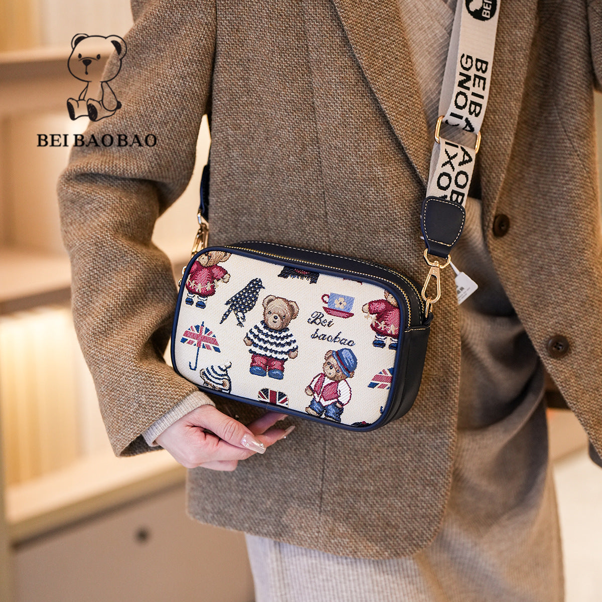 Cartoon Bear Trendy Contrast Color Sweet Women's Shoulder Bag