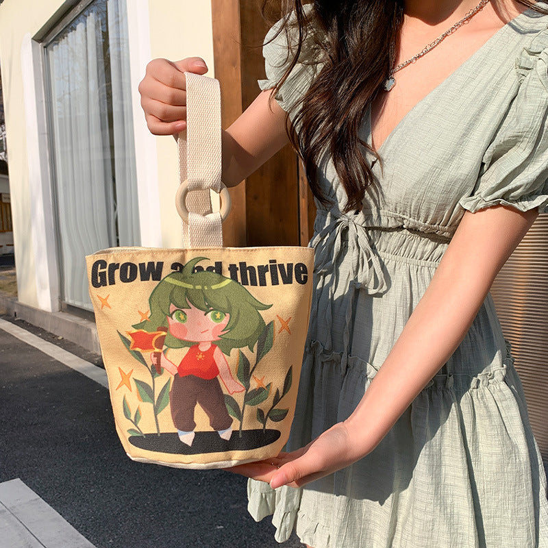 Cartoon Canvas Female Lunch Box Ethnic Handbags