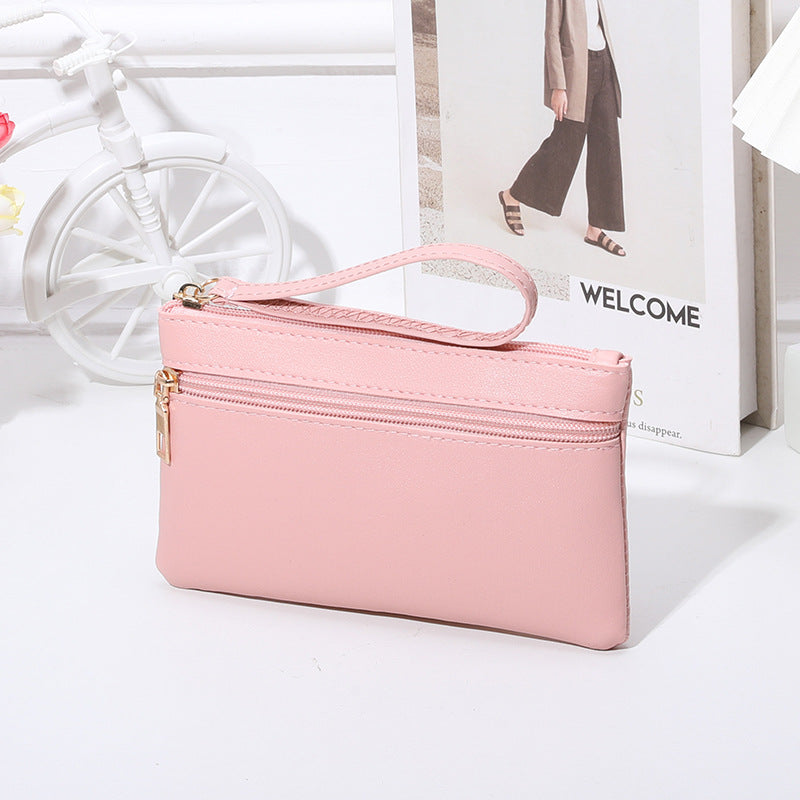 Women's Solid Color Double Zipper Mobile Mid-length Handbags