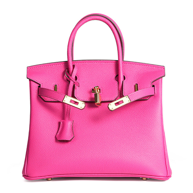 Women's Line First Layer Cowhide Handmade Litchi Grain Handbags