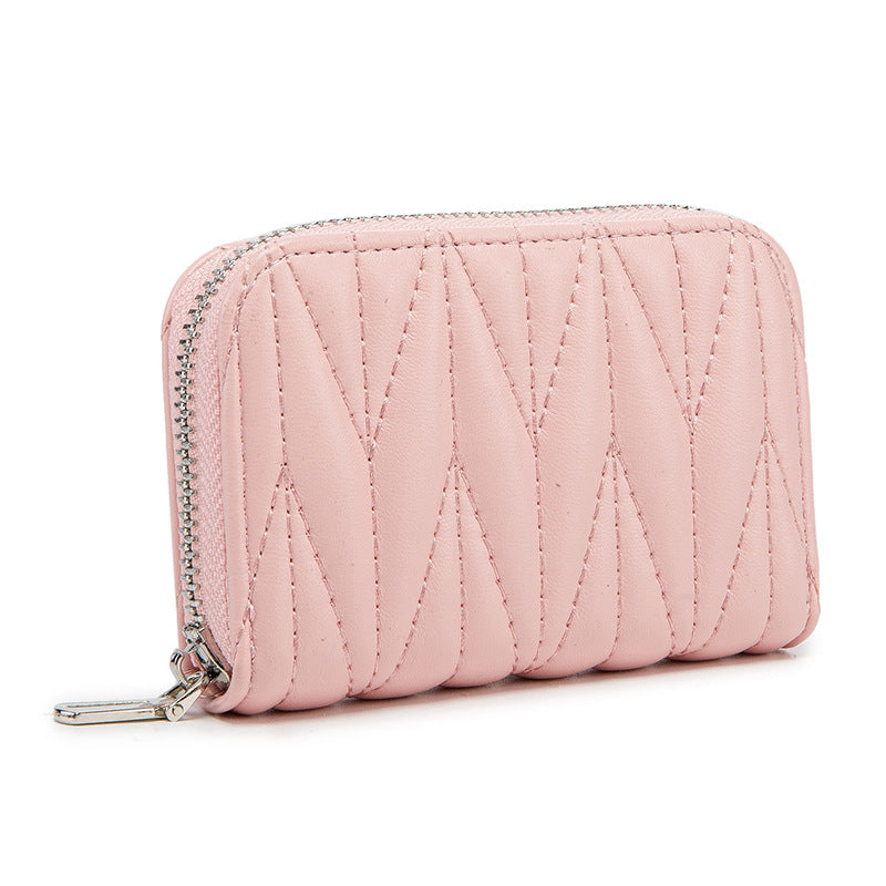 Glamorous Women's Passport Lambskin Zipper Mini Card Holder