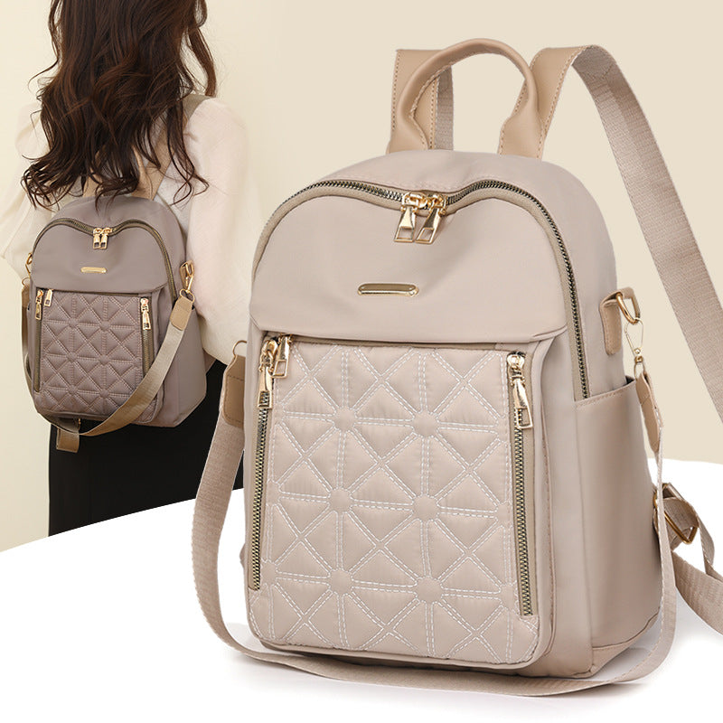 Women's Rhombic Embroidery Thread Korean Large Capacity Backpacks